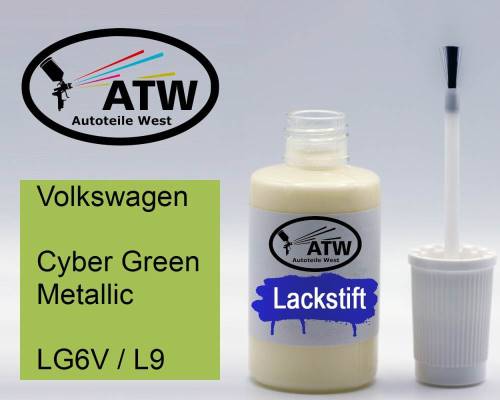 Volkswagen, Cyber Green Metallic, LG6V / L9: 20ml Lackstift, von ATW Autoteile West.